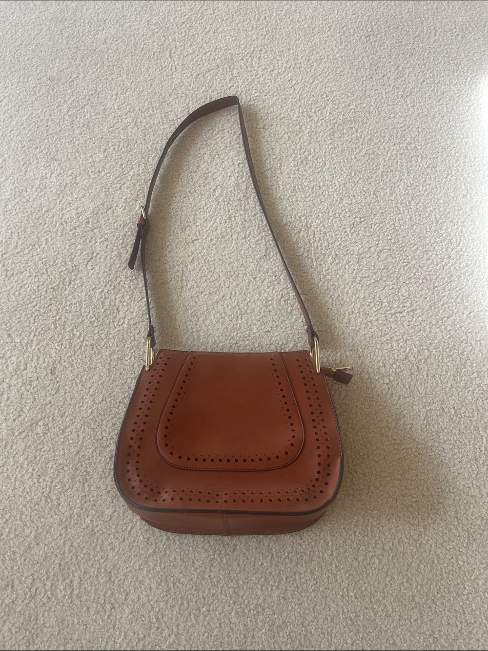 Franco Sarto Brown Perforated Leather Shoulder Bag